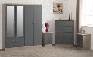 Cascio 4 Door Wardrobe Zipcode Design Finish: Grey Gloss/Light Oak Effect Veneer