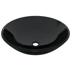 Berkfield Bathroom Sink with Tap and Push Drain Black Tempered Glass