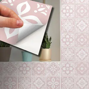 24 Pieces 15x15cm Sevilla Ligh Pink Spanish Tile Stickers