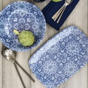 Purely Home Atlantic Blue Melamine Platter & Salad Bowl Serving Set