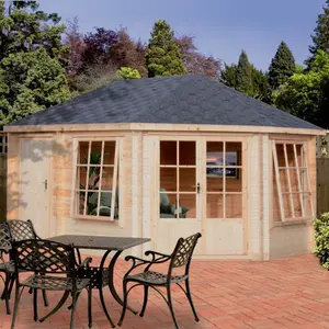 Shire Leygrove 10x14 ft Toughened glass & 2 windows Apex Wooden Cabin with Felt tile roof