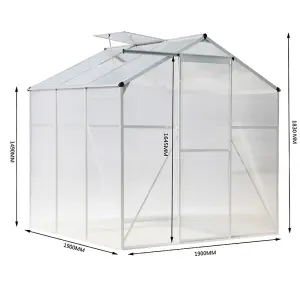 Polycarbonate Greenhouse Aluminium Frame Walk In Garden Green House with Window Open Silver 6x6 ft