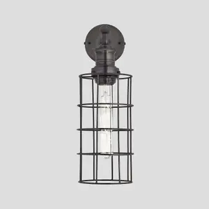 Industville Brooklyn Wire Cage Wall Light, 5 Inch, Pewter, Cylinder, Pewter Holder