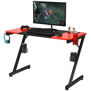 Costway 120cm Z-Shaped Computer Gaming Desk with Carbon Fiber Surface