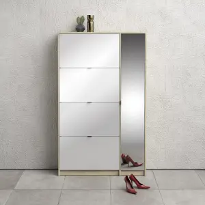 Shoe cabinet w. 4 tilting doors and 2 layers +  1 mirror door