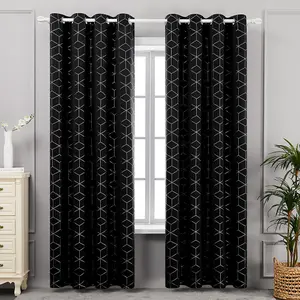 Deconovo Eyelet Blackout Curtains, Diamond Foil Printed Thermal Insulated Curtains for Boys Room, 52 x 72 Inch, Black, One Pair