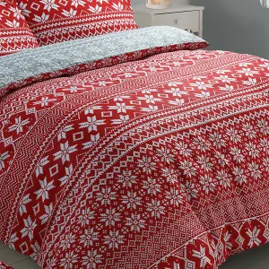 Velosso Nordic Teddy Warm And Cosy Duvet Cover And Pillowcase Set - Red