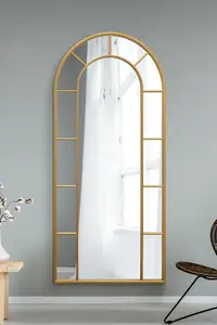 MirrorOutlet Window XL Arcus - Gold Framed Arched Leaner / Wall Mirror 75" X 33" (190CM X 85CM)