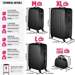 Suitcase Set Pucci - 3 suitcases, beauty case, robust, hard-shell ABS plastic - black