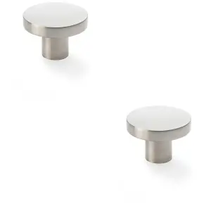 2 PACK - Slim Round Door Knob - Satin Nickel 38mm Modern Cupboard Cabinet Pull Handle