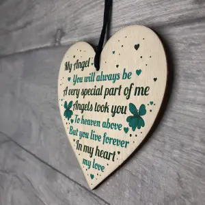 Red Ocean Wooden Heart Angel Memorial Gift Remembrance Plaque For Mum Dad Nan Grandad Daughter Husband Wife Baby