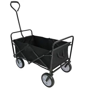 Black Festival Wagon Garden Cart Trolley Folding Multi-Purpose Big Wheels Holds 70kg