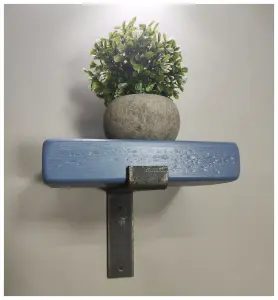 Handmade Wooden Rustic Flower Shelf Bracket Bent Down 17.5 x 20cm Nordic Blue