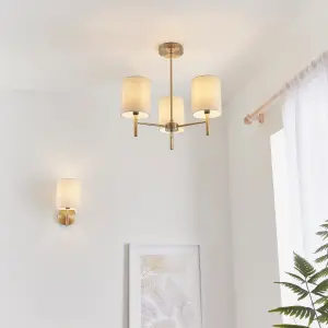 Anson Lighting Phoenix 3lt Semi Flush light finished in Antique brass plate and cream fabric