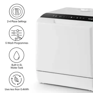 Baridi Mini Portable Tabletop 5L Dishwasher with 2-4 Place Settings, 5 Wash Functions - DH224