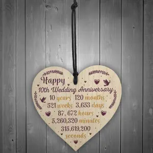 Red Ocean Handmade Wooden Heart Plaque 10th Wedding Anniversary Gift For Her Him Husband Wife Congratulations