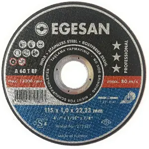 115mm x 1mm x 22.2mm Egesan Cutting discs. Per 25 discs.