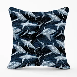 Hand Drawn Shark Pattern Outdoor Cushion 45cm x 45cm