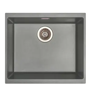 Austen & Co. Siena Inset & Undermount Large Single Bowl Reversible Granite Kitchen Sink With Strainer & Over Flow Kit - Grey