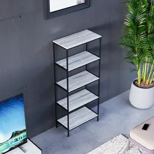 Vida Designs Brooklyn Grey 5 Tier Bookcase Industrial Freestanding Shelving Unit (H)1440mm (W)600mm (D)300mm