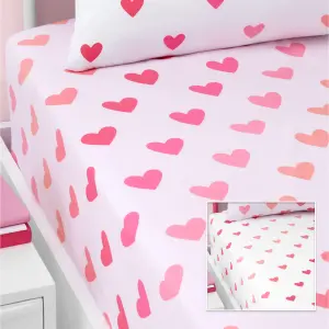 Catherine Lansfield So Soft Hearts and Stripes Fitted Sheets Two Pack Pink White