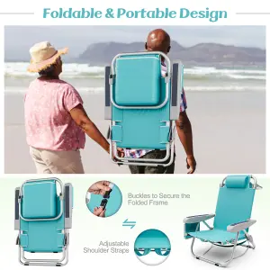 Costway Folding Backpack Beach Chair Outdoor Aluminum Lay Flat Camping Chair