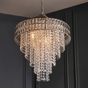 Luminosa Aversa Pendant Ceiling Light Bright Nickel Plate, Clear Crystal Glass