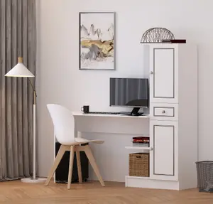 CLEMENT White Storage Desk With Attached Bookcase