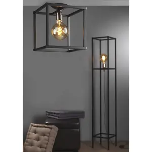 Luminosa Floki Box Frame Floor Lamp, Black, Copper