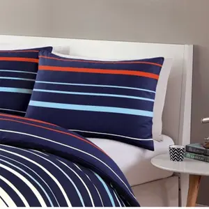 Pedro Multi Stripe Duvet Cover Set Blue/Red Fresh and Modern Bedding