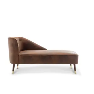 Right Hand Chaise Lounge in Faux Leather Suede Brown