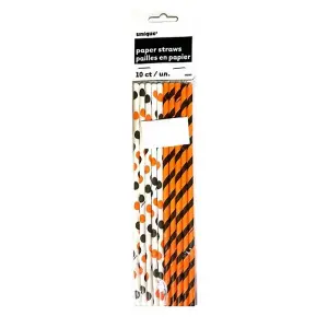 Unique Party Paper Disposable Straws (Pack of 10) White/Orange/Black (One Size)