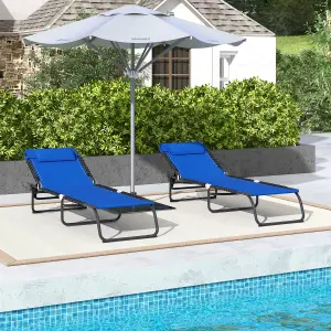 Outsunny 2 Pcs Folding Beach Chair Chaise Lounge 4 Adjustable Positions, Blue