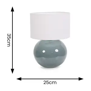 ValueLights Bosco Eucalyptus Ceramic Table Lamp with White Drum Shade - LED Bulb Included