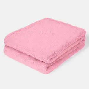 Brentfords Teddy Fleece Blanket Large Throw Over Bed, Pink - 150 x 200cm