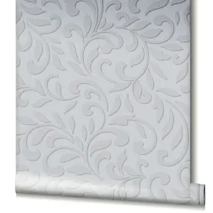 Paste the Wall Grey and Pearl Damask Wallpaper