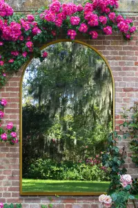 MirrorOutlet Arcus - Gold Full Length Framed Arched Leaner Wall Garden Outdoor Mirror 75" x 47" (190x120CM)