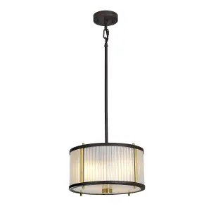 Elstead Corona Cylindrical 2 Light Pendant, Museum Bronze, Frosted Glass