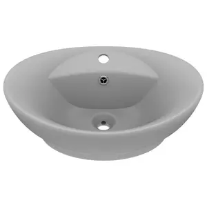 Belfry Bathroom Pearlene 390mm W Ceramic Oval Sink with Overflow Light Grey