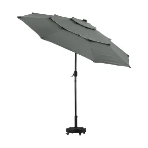 Dark Grey Garden 3-Tier Umbrella with Solar Lights