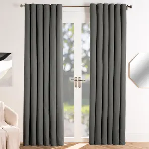 Eyelet Blackout Curtains Geo Embossed PAIR Thermal Ring Top, Charcoal - 46X54"