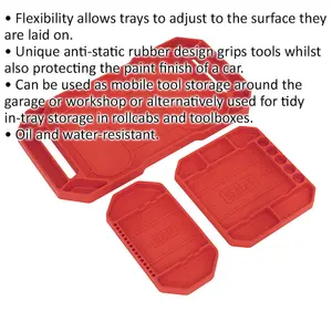 3 Pack Non-Slip Flexible Tool Trays - Versatile Garage Storage Solutions in 3 Sizes