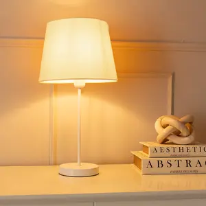 ValueLights Charles White Single Stem Table Lamp with Beige Tapered Lamp Shade and LED Bulb