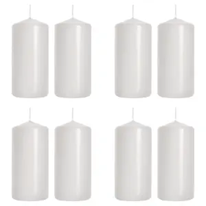 Pillar Candles, Pack of 8, Unscented, Long Burning Time, 10 x 5 cm / 4 x 2 in (White, Matt)