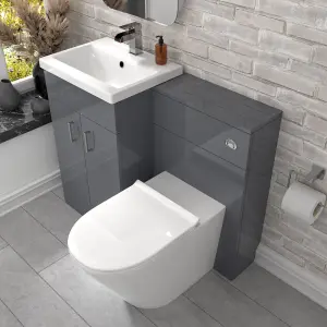 Nes Home Grey Vanity Basin Cabinet, WC Unit & Rimless Toilet