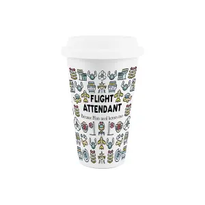 Flight Attendant Ceramic Travel Mug - Novelty Cabin Crew Gifts/Presents - Double-Walled Insulated Drinks Flask Cup