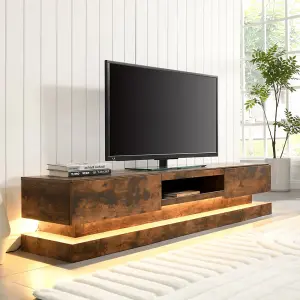 Step Wooden TV Stand In Rustic Oak With LED Lighting