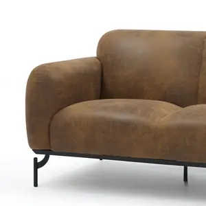 2 Seater Loveseat Small Sofa in Faux Leather Suede Brown Fabric