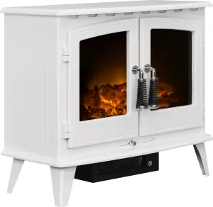 Adam Woodhouse Electric Stove in Pure White with Angled Stove Pipe in Pure White