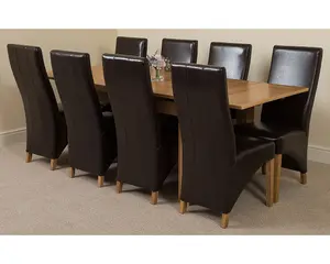 Richmond 140cm - 220cm Oak Extending Dining Table and 8 Chairs Dining Set with Lola Brown Leather Chairs